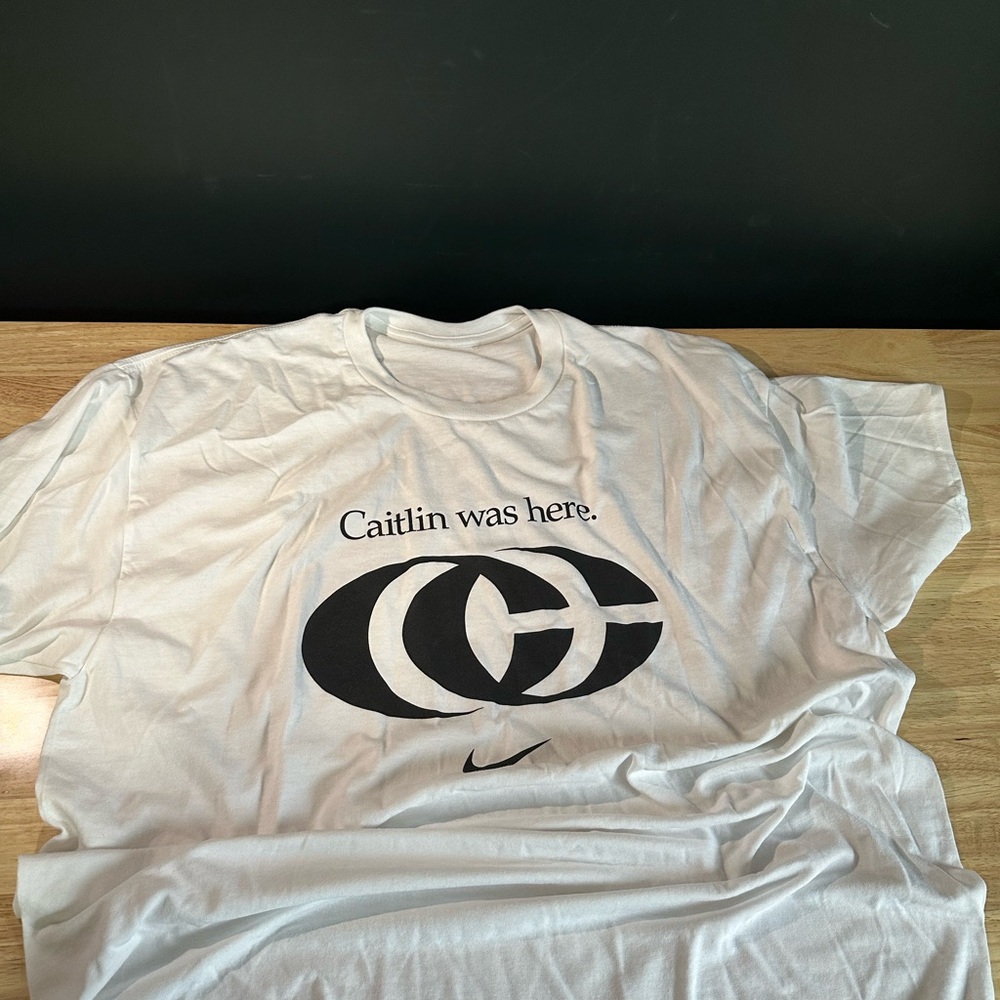 Nike Caitlin Clark Signature Logo Caitlin Was Here White T-shirt, Os